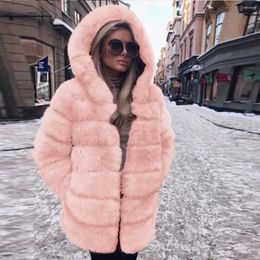 Women's Fur 2024 Imitation Coat Long Sleeve Hooded Multi -color Optional For Woman