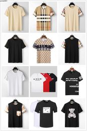 Men's T-shirts Designer Men's T-shirt Black and White Beige Plaid Stripe Brand Pure Cotton Breathable Slim Casual Shirt Street Same Style Women's Top Quality {category}