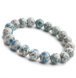 Woman Men Stretch Crystal Natural Stone Bracelet 11mm 12mm Genuine Granite Azurite Blue Crystal Natural K2 Jas per Bracelet8112051