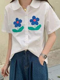 Women's Blouses Japanese Kawaii Girl Printed Shirt Top Sweet College Style Lolita Flower Soft All-match Summer Short Sleeved