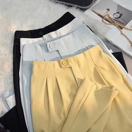 Women's Pants Lucyever Casual Suit For Women Korean Back Elastic Waist Harem Ladies Solid Color Simple Office Ankle-Length Trouser