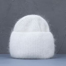 Autumn Winter Rabbit Hair Winter Hat Warm Beanies Hats Casual Women Solid Adult Cashmere Knitted Beanie Hat with Bright Wire 240103