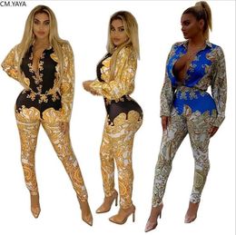 Dress Women Autumn Street Full Sleeve Print bodysuit & pants suit two piece set Casual Sexy Fashion tracksuit outfit