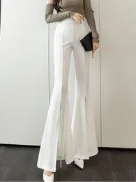 Women's Pants 2024 Autumn Winter Split Flare Full Lengtrh Korean White High-waisted Slim Sagging Wide-leg Trousers F229