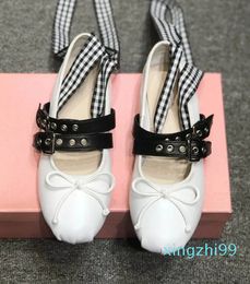 real leather Mary Jane Flats Ballet Shoe Leather Cross Straps Soft Leather Brand Design Buckle Belt Fairy Shoes