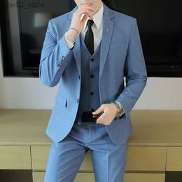 Men's Suits Blazers High-end men's wedding suit (suit + vest + trousers) 2023 New fashion and handsome banquet 3/2 sets Four Seasons Smart Casual Q230103