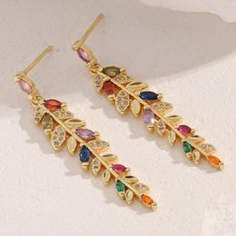 Dangle Earrings Bohemia Luxury Leaf Women's Long Tassels Drop Vintage Aesthetic Ear Piercing Shiny Zircon Trend Fashion Jewellery