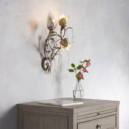 Wall Lamp Iron Retro French Flowers And Plants Creative Living Room Bedroom Corridor Personality Art
