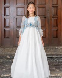 Elegant Long Flower Girl Dresses Square Collar Tulle Half Sleeves with Appliques A Line Floor Length Custom Made for Wedding Party