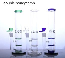 Glass hookah bong with double honeycomb smoking water pipes bubbler for dry herb female joint 18.8mm