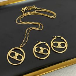 Luxury Gold Big circle Brass Necklace Hoop Earrings European and American Jewellery Birthday Party Runway Style Premium Gifts