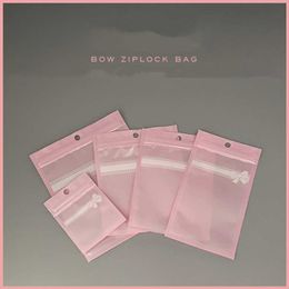 Pink Cute Bow Ziplock Packaging Bags Plastic Resealable Clear Front Zipper Pouch For Earring Rings Pearls Jewellery Jade Cosmetics Decorations Retail Lovely Storage