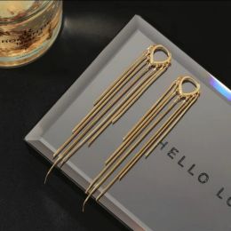 Mody złoty kolor długi frędzanie 14k żółte złote kolczyki biżuteria vintage oświadczenie Fringe Kolczyki urok Dang Dangle Heart Earing dla kobiet