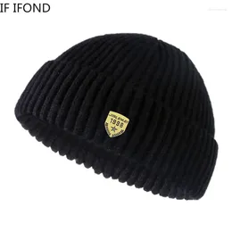 Berets Fashion Beanie Knitted Hat Men Casual Short Thread Hip Hop Winter Warm Brimless Baggy Skullcap Bonnet