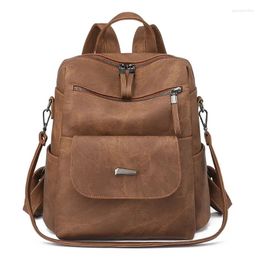 School Bags Casual Backpack Women Large Capacity Leather Luxury Designer Shoulder Fashion Retro Crossbody 2024