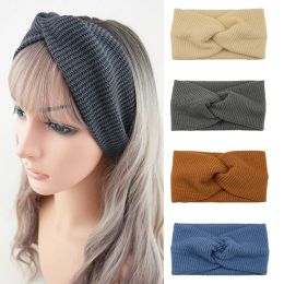Autumn Winter Thread Knitted Cross Headband Women Solid Colour Elastic Hair Bands Sport Yoga Headwrap Ear Warmer Hair Accessories