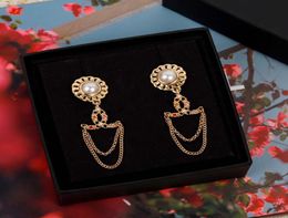 Top quality stud earring with chain design and nature shell colorful diamond for women wedding jewelry gift have box stamp PS32471526462