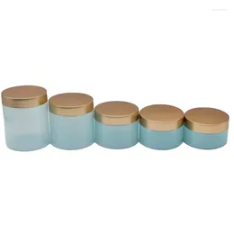 Storage Bottles 24pcs Wide Mouth Cream Pots Empty Gold Lid Light Blue Plastic Containers For Cosmetics 100ml 120ml 150ml 200ml 250ml