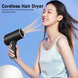 Portable Hair Dryer 2600mah Cordless Lonic Hair Dryer 40500W USB Rechargeable Powerful 2 Gears for Travel Home Dormitory 240102