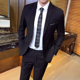 Jackets Suit Coat + Pants 2 Pcs Set / 2023 Fashion New Men's High Quality Low Price Business Wedding Groom Pure Color Blazers Trousers