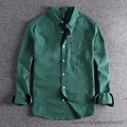 Men's Casual Shirts Washed Oxford fabric base simple pocket long sleeve shirt men's casual jacket