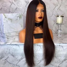 Wigs New 360 lace frontal Peruca Cabelo Black Ombre dark brown Wig with baby hair Long Straight Synthetic Wigs For Women Cosplay