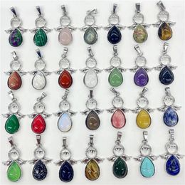 Pendant Necklaces Fashion Natural Gem Stone Quartz Crystal Opal Mix Pendant&Alloy Angel DIY Charm Jewelry Making Necklace Accessorie 12pcs