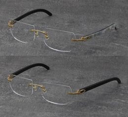 2022 New Black Mix White Buffalo Horn Frames Wood Eyewear Rimless wooden Glasses Men Women with C Decoration Rocks Wire 18K gold f8829694