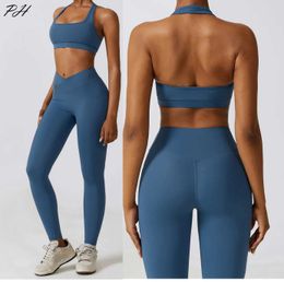 Women's Tracksuits Sexy Yoga Fitness Set 2Pcs Women Running Sport Suit Backless Sport Bra Tops High Waist Tight Leggings Quick Dry Yoga Sportswear J240103