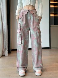 Women's Pants Y2k Filp Wiats Camouflage Cargo Women American Retro Baggy Tie Dye Wide-leg Trouser Girl Harajuku Hip Streetwear