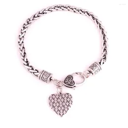 Charm Bracelets Women Heart Pendant Bracelet Jigsaw Puzzle Pattern Personality Wheat Link Chain Zinc Alloy Provide Drop