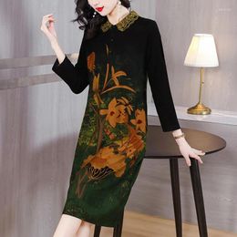 Casual Dresses 2024 Fashion Improvement Qipao Printed Dress Women's Autumn Vintage Velvet Loose Fit Holiday Party Wedding Vestidos