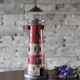 Retro Lighthouse home decor Candle Holders Handmade Craft Mediterranean Wrought Iron Candlestick Creative Nostalgic Decoration 240103
