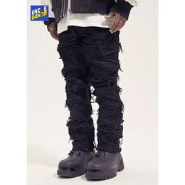 Y2K Jeans Harajuku Ripped Hole Denim Man Straight Patchwork Baggy Boyfriend Punk Kpop Streetwear Hip Hop 240102