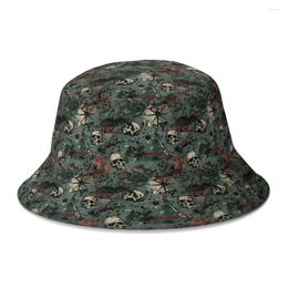 Berets Stars Camo Terror Skull Bucket Hat For Women Men Students Foldable Bob Fishing Hats Panama Cap Autumn