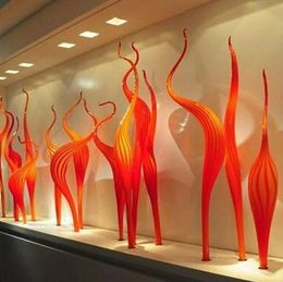 Lamps Elegance Hand Blown Glass Reed Floor Lamp Orange Murano Glass Sculpture Top Quality 100% Mouth Blown Glass Sculpture for Party Gar