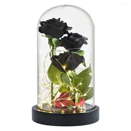 Decorative Flowers Artificial LED Glass Cover Rose Dome Lamp Eternal Foil Red/Gold