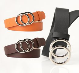 Belts Women Fashion Big Double Ring Circle Metal Buckle Belt Wild Waistband Ladies Wide Leather Straps For Leisure Dress JeansBelt1037714