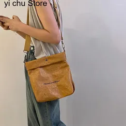 Evening Bags Green Kraft Paper Crossbody Shoulder Side Bag For Women Fashion Designer Bucket Retro Korean Style Messenger Tote