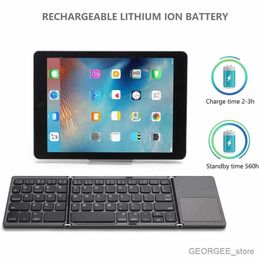 Cell Phone Keyboards New Portable Mini Three Folding Bluetooth Keyboard Wireless Foldable Touchpad Keypad for Android Windows Tablet