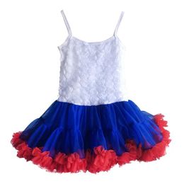 Elbiseler Çocuklar Elbiseler Kızlar İçin 4 Temmuz Çocuklar Beyaz Mavi Kırmızı Çiçek Gül Tül Kek Elbiseler Kızlar Giysileri