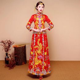 Clothing New Red traditional chinese wedding dress Qipao National Costume Womens Overseas Chinese Style Bride Embroidery Cheongsam SXXL