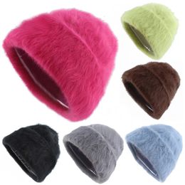 Winter Hats For Women Long Rabbit Fur Warm Beanie Bonnet Female Caps Men Fashion Solid Colors Real Knitted Hat 240103