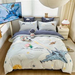 Bedding Sets Cartoon Cotton Washed 4 Pcs Set Affixed Cloth Embroidered Children 3 Boys 1.2 Rice Home Textile