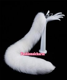 70cm275quot Real Genuine White Fox Fur Tail Plug Metal Stainless Anal Butt Plug Insert Sexy Stopper Cosplay Toy3649192