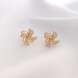 Stud Earrings 2PCS Trendy 2024 With Zircon Cute Windmill Ear Studs Gold Plated Charms For Jewellery Making DIY Brass Accessories