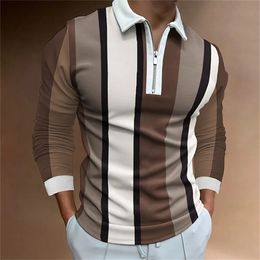 T-Shirts Men Men'S Polo Lapel Korean Business Long Sleeve Fashion Plain Quarter Zip Spring Summer Tops Sportwear Tee Clothing 240102