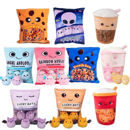 Animals Cuddly Pudding Bag Candy Bag Plush Mini Balls of Cookie Puff Newt Axolotl Yellow Duck Blue Yellow Cats Food Plush Pillow LT0043