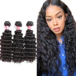 Wefts 3 Bundles Peruvain Less Short 100% Unprocessed Deep Wave Virgin Hair Natural Color Weaves Extensions 9A