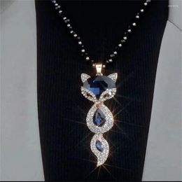 Pendant Necklaces NCEE Autumn And Winter Blue Crystal Sweater Chain Fashion Long Round Bead Clothing Accessories